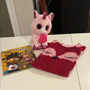 Wonder Nation Pink and Magenta Fox Girl's Nightgown,  Unicorn and book,